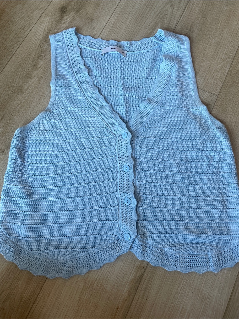 Mango Light Blue Crochet Button-Up Vest
